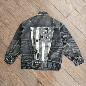 Ralph Lauren Denim & Supply Distressed Denim Trucker Jacket XS USA Flag Patch